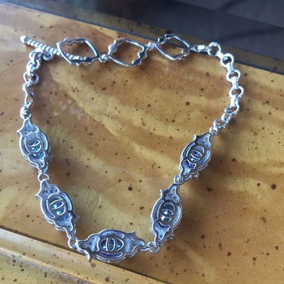 Blue Brazilian Petalite White Zircon Sterling Silver Toggle Bracelet - Picture 7 of 8